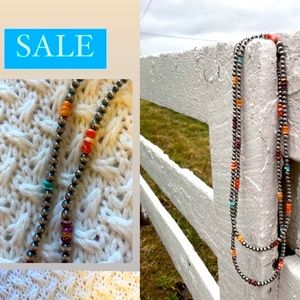 Red, orange, purple, turquoise spiny oyster necklace 48-54”.